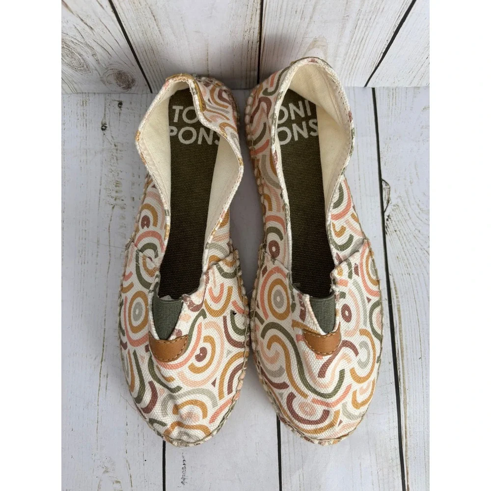 Toni Pons Womens Espadrille Flats Geometric Swirl Canvas Slip On Spain Sz 5.5/36